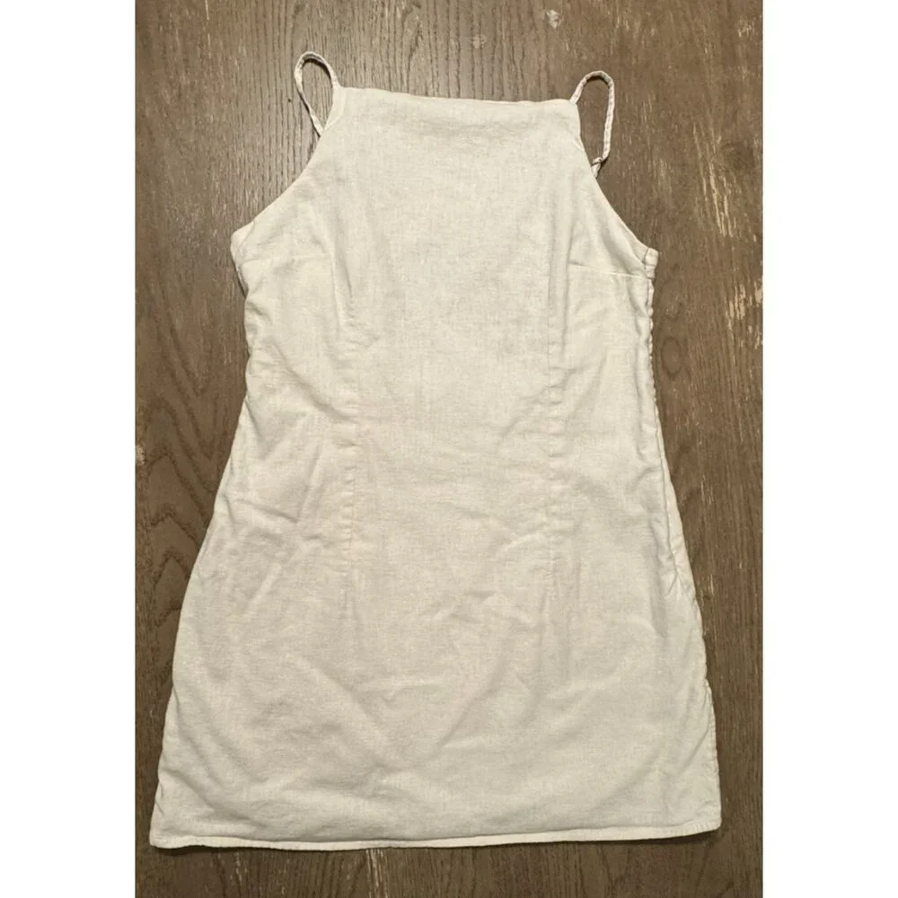 Abercrombie & Fitch Linen Strappy Mini Dress Cream Coastal Graduation L - Picture 5 of 13